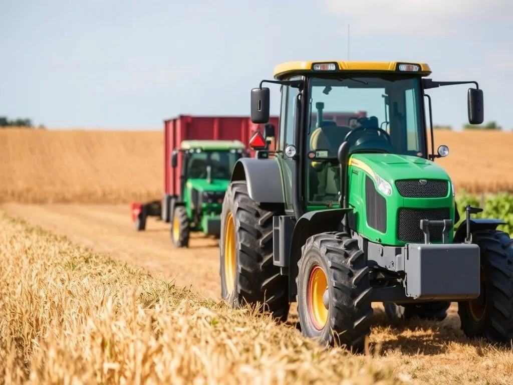Maintenance d'un tracteur dans un champ agricole.