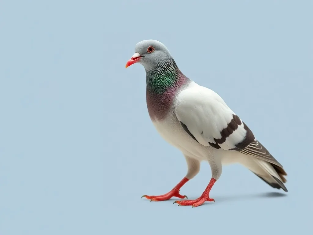 Jeune pigeon au duvet jaune encore visible sur la tête, posé sur un tapis de paille, le bec entrouvert