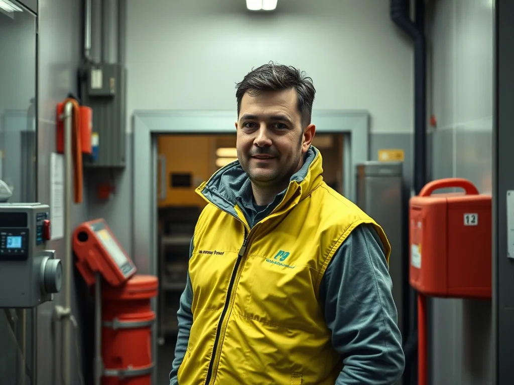 Vue de l'entrée de la déchetterie de Conches-en-Ouche avec des bennes de tri sélectif et un employé en gilet jaune