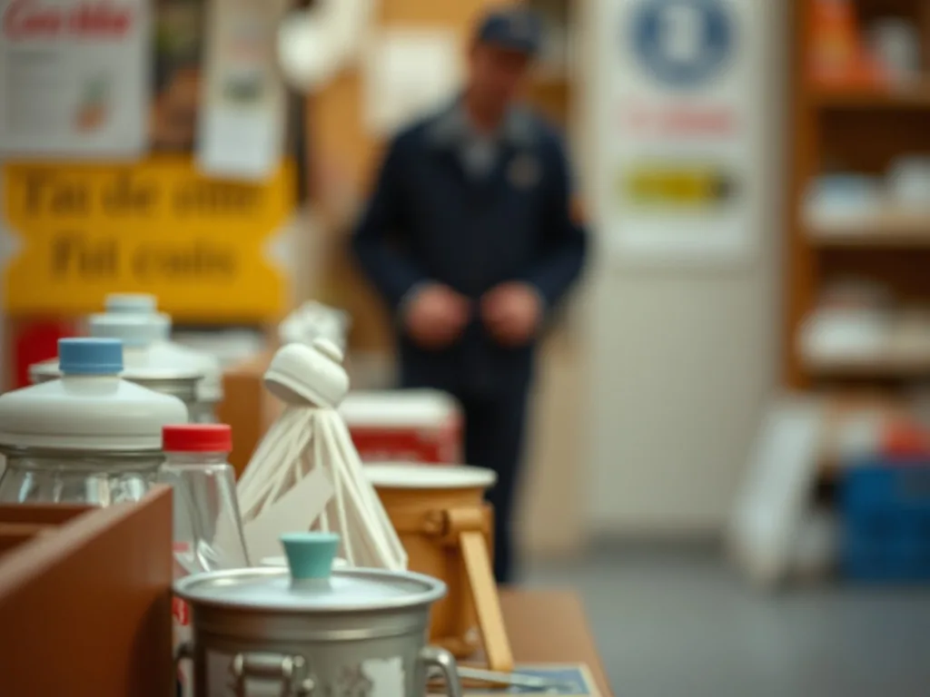 Bombe aérosol WD-40 bleue et jaune posée à côté d'un chiffon, d'une clé à molette et d'une charnière métallique sur un établi