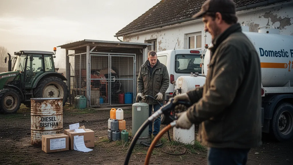 Camion-citerne livré sur une ferme, opérateur supervisant la mise en cuve